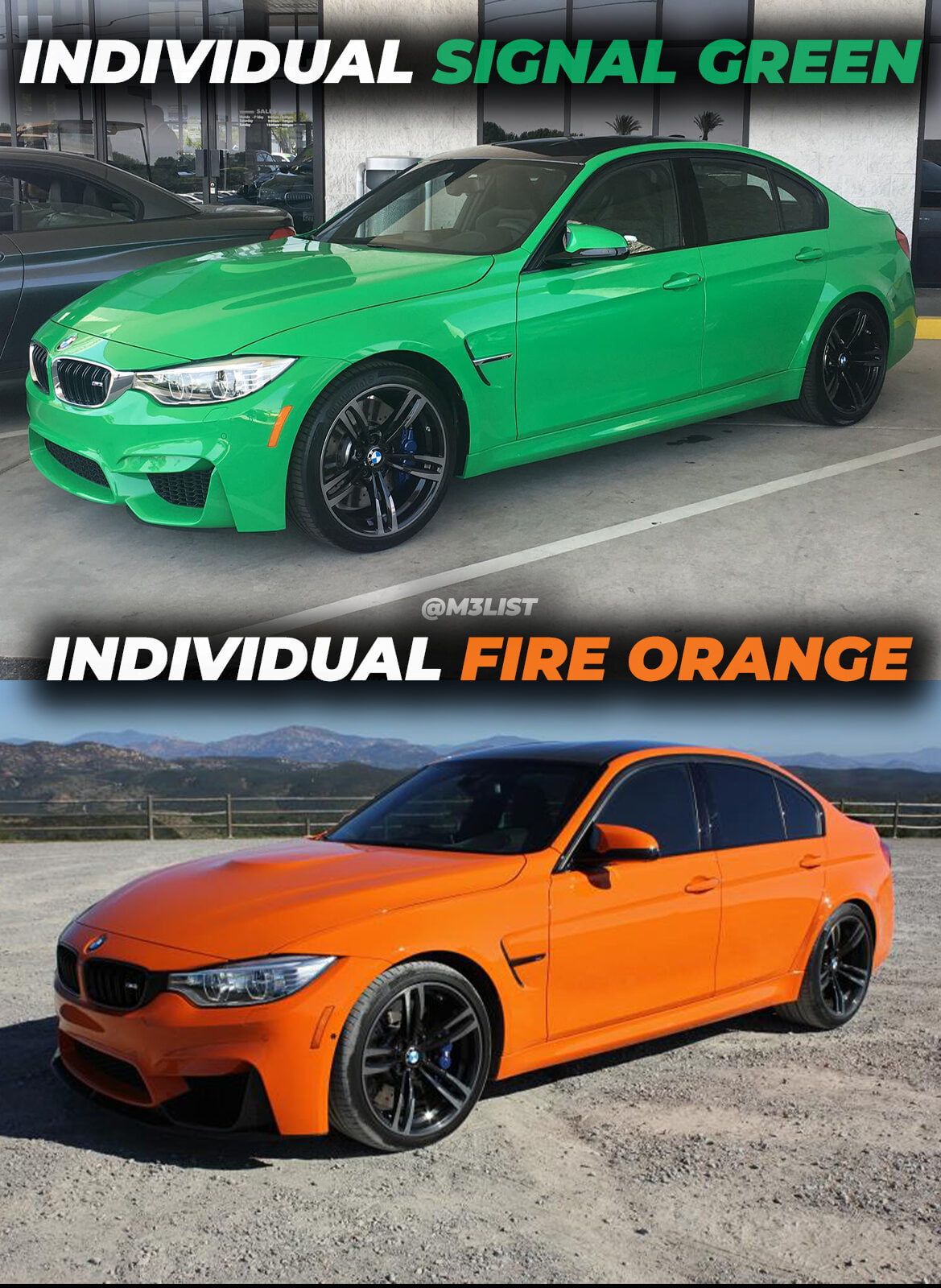 Signal Green or Fire Orange? BMW Individual paint colors on an F80 M3.