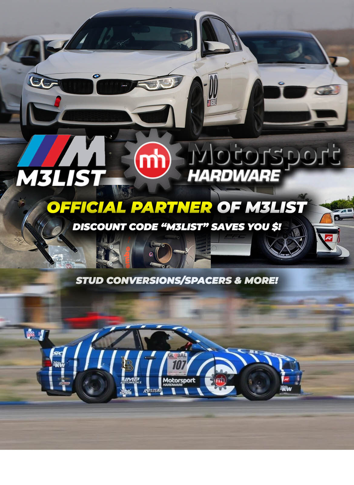 M3List partners with Motorsport Hardware! Stud conversions and spacers for your BMW M3!