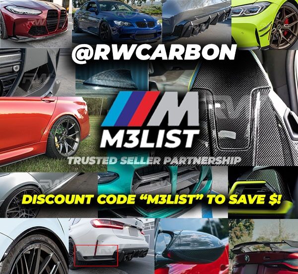 RWCarbon discount code partnership for BMW M3 Carbon Fiber parts!