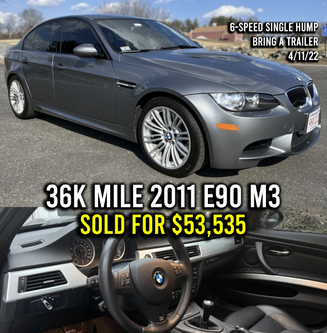 36k mile E90 M3 sold at $53,535