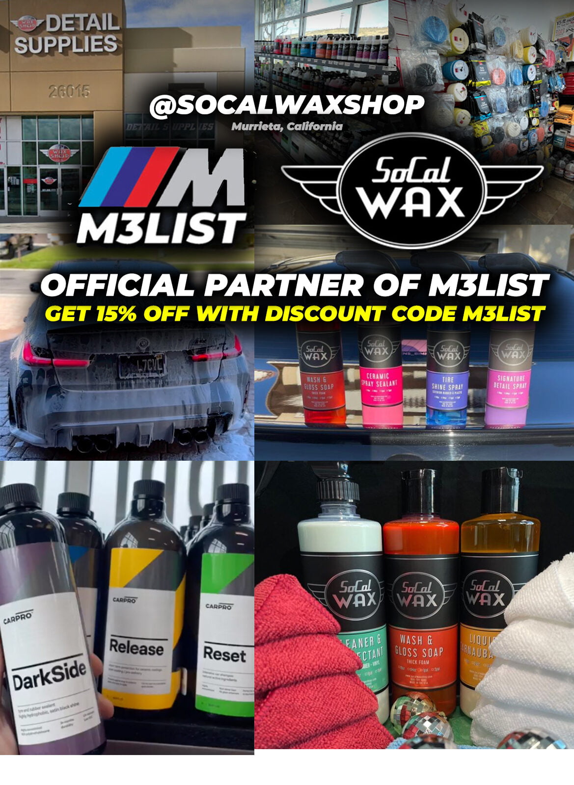 SoCalWaxShop! New partner of M3List for all your detailing products.