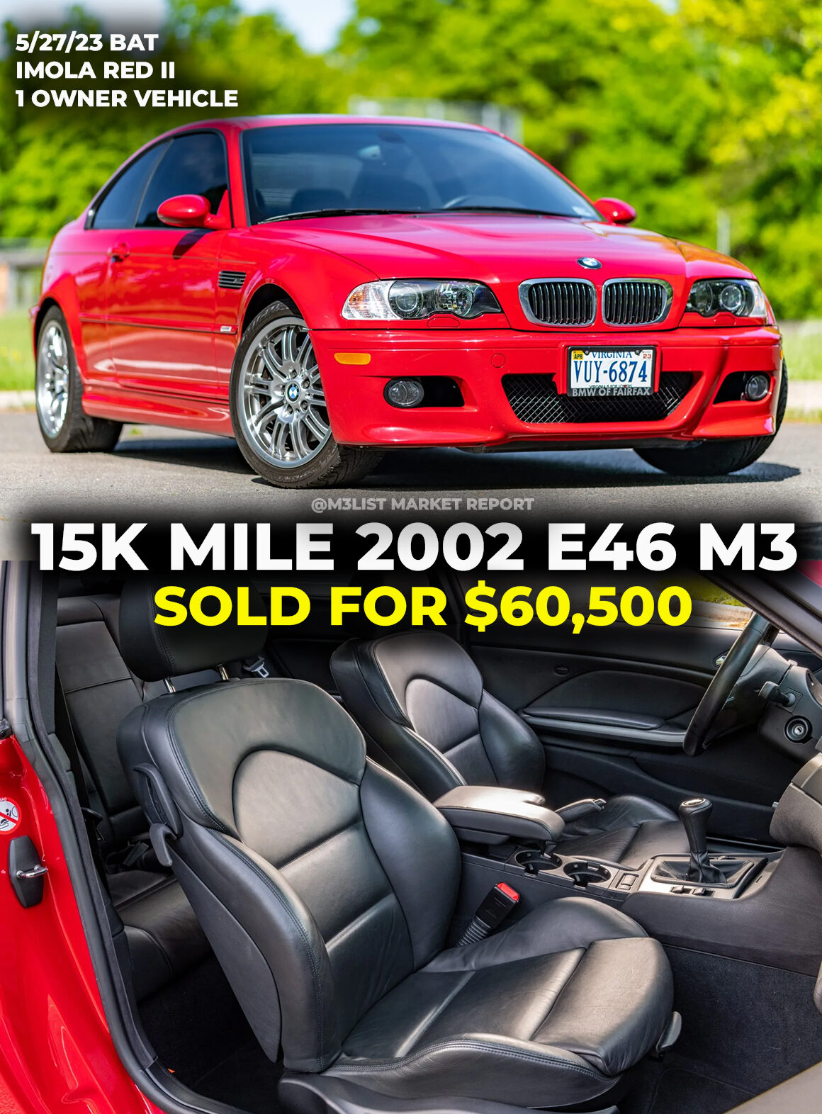 15k mile 2002 E46 M3 sold for $60,500! Market Report M3List