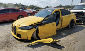 crashed bmw g80 m3 yellow bimmer g8x door copart iaa accident yard