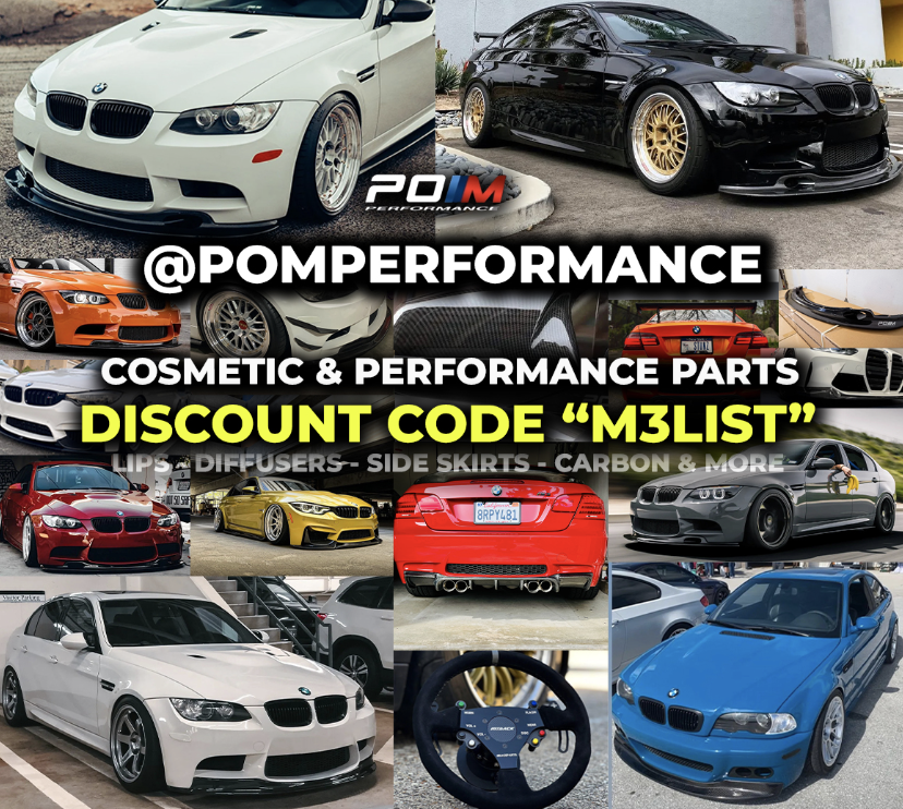 Pom Performance partners with M3Parts and M3List on carbon fiber parts with discount codes