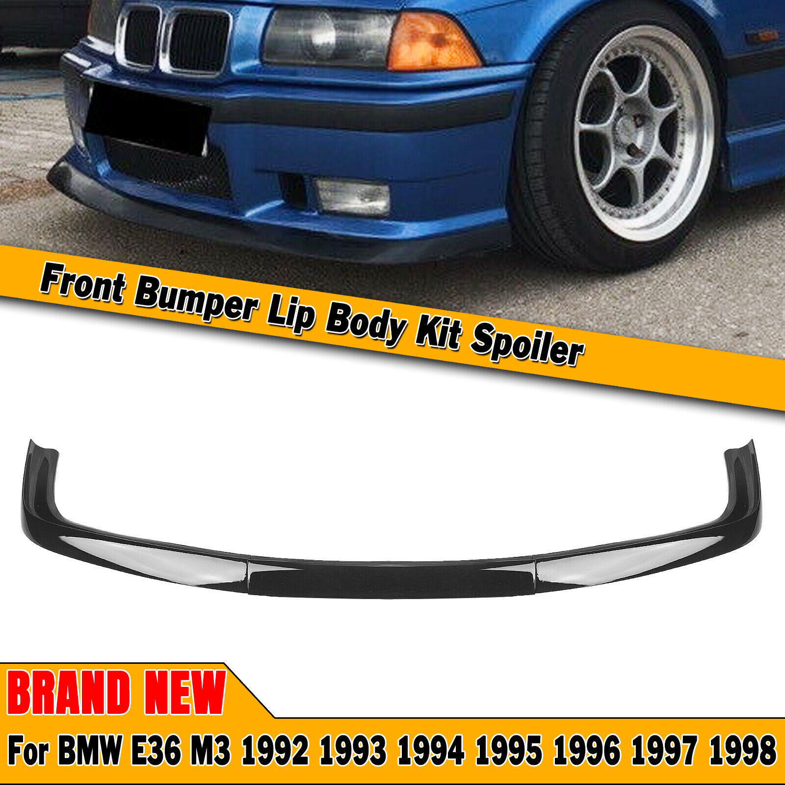 Front Bumper Lower Lip Spoiler Gloss Black For 1992-1998 1997 BMW E36 M3