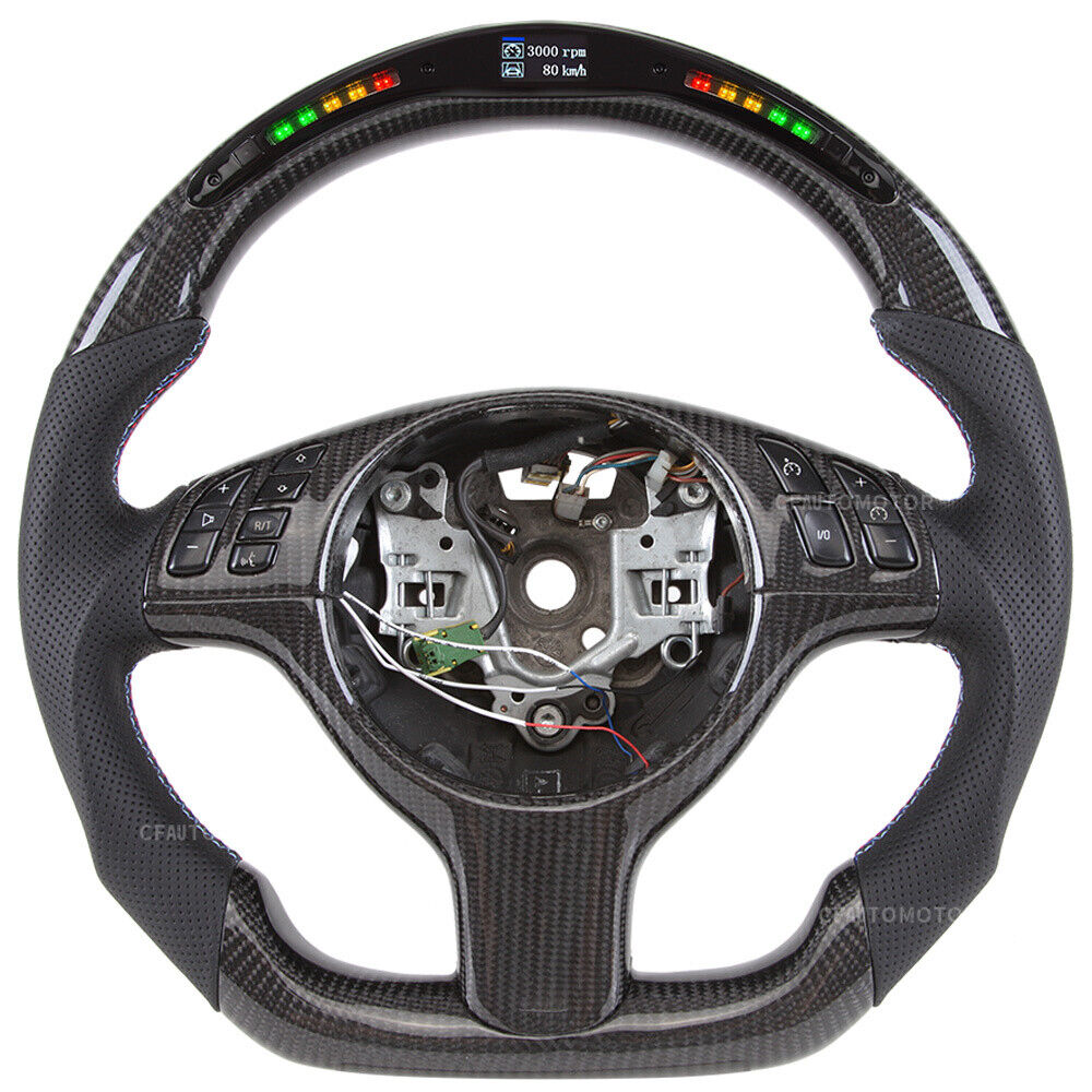 Carbon Fiber LED Flat Sport Steering Wheel for BMW E39 E46 M3 with CF Trim
