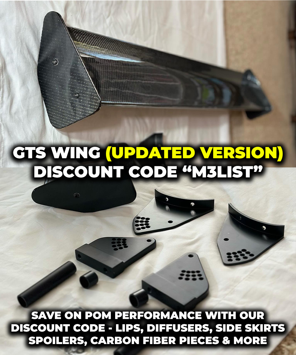 Updated BMW GTS carbon fiber wing for 2024 from POM Performance with discount code