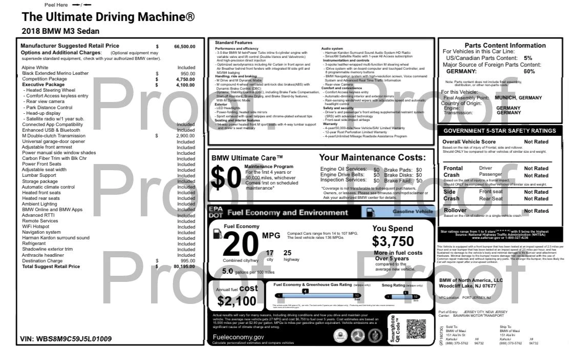 bmw window sticker recreate print find MSRP carboicreations m3list