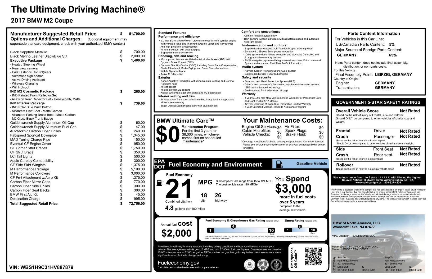 bmw window sticker recreate print find MSRP carboicreations m3list e92 e9x f8x