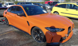 crashed bmw g80 m3 accident junkyard yard copart iaa bmw m3 orange