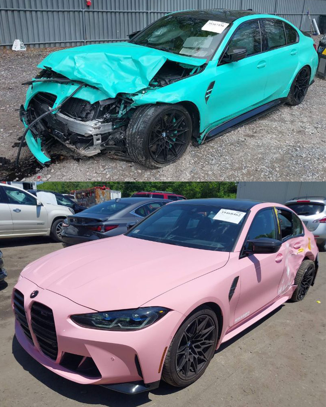 crashed BMW M3 baby blue pink bmw individual mint crashed accident IAA for sale