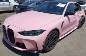 crashed pink bmw g80 m3 pink m3 light pink bright pink barbie pink accident crashed