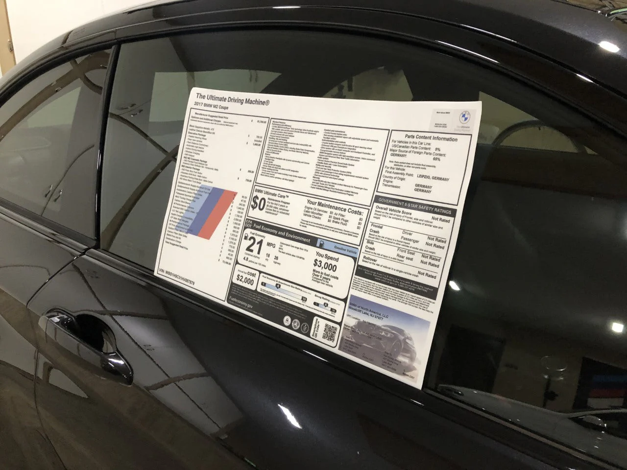 Get your original MSRP window sticker option spec list for your BMW M3! Garage or office decoration.