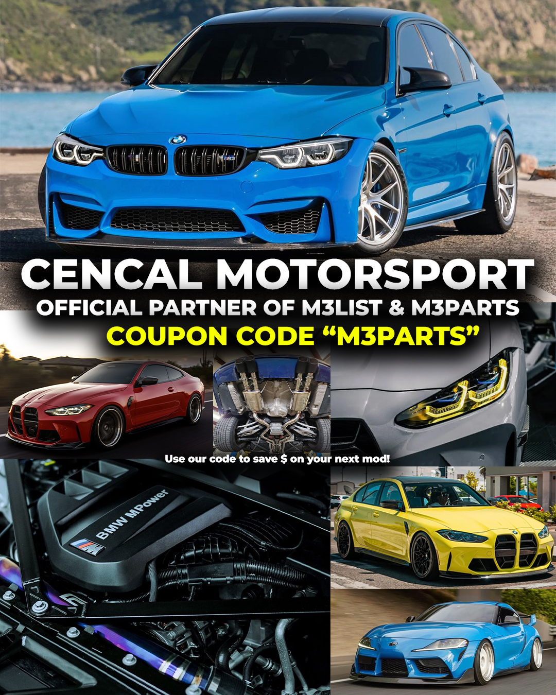 Cencal Motorsport partners with M3List and M3Parts in 2024! Coupon codes.