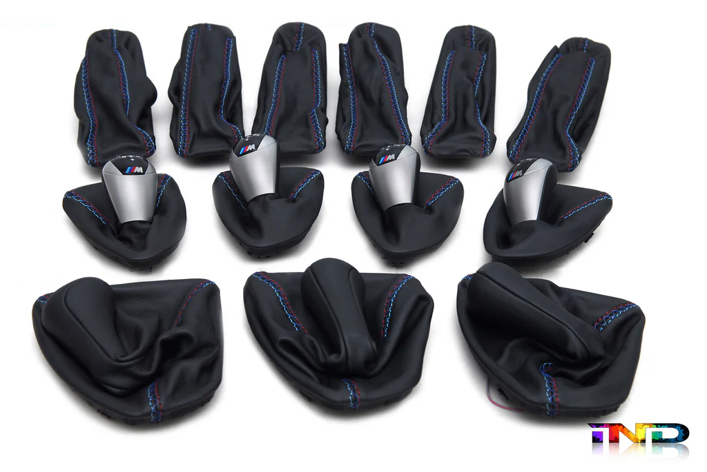 BMW E90 E91 E92 E93 Shift & E-Brake Boot Set – Black Suede With TRI Stitching