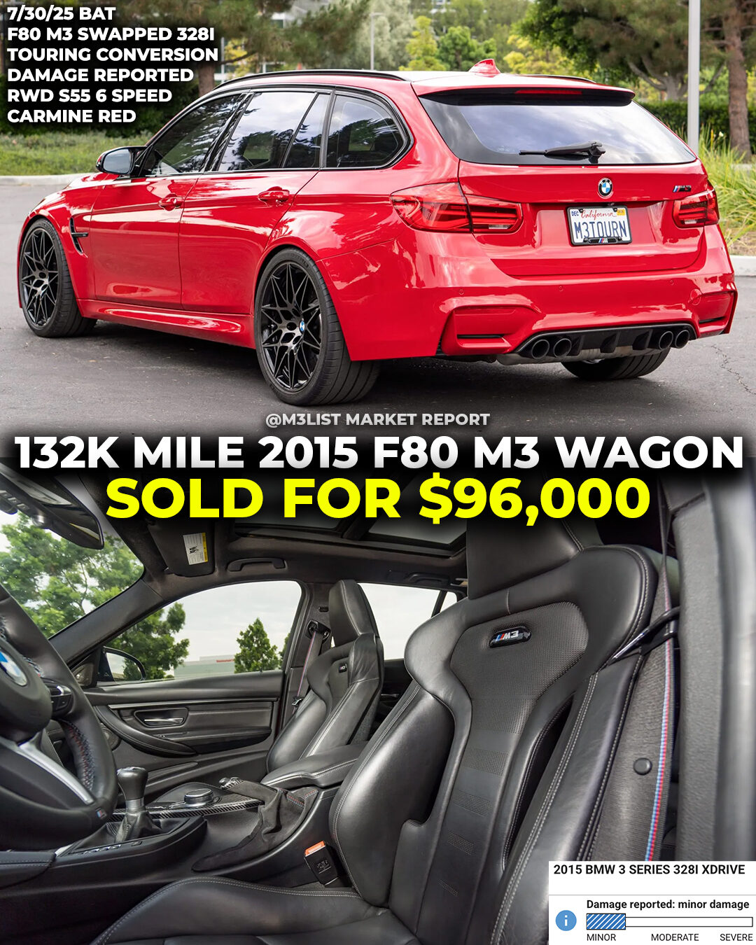 BMW 328i converted into an F80 M3 Touring sells for $96,000 on Bring a Trailer!