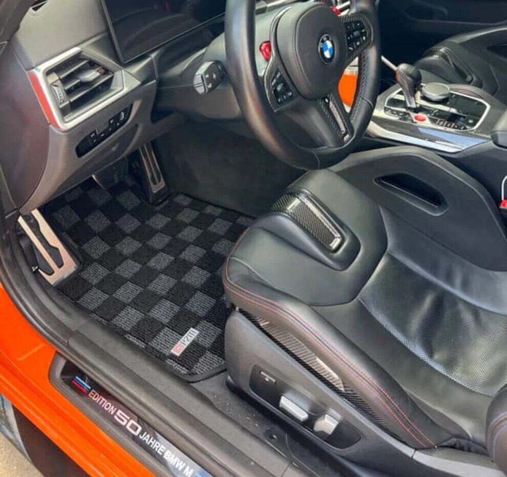 Checkered floor mats for BMW M and more.