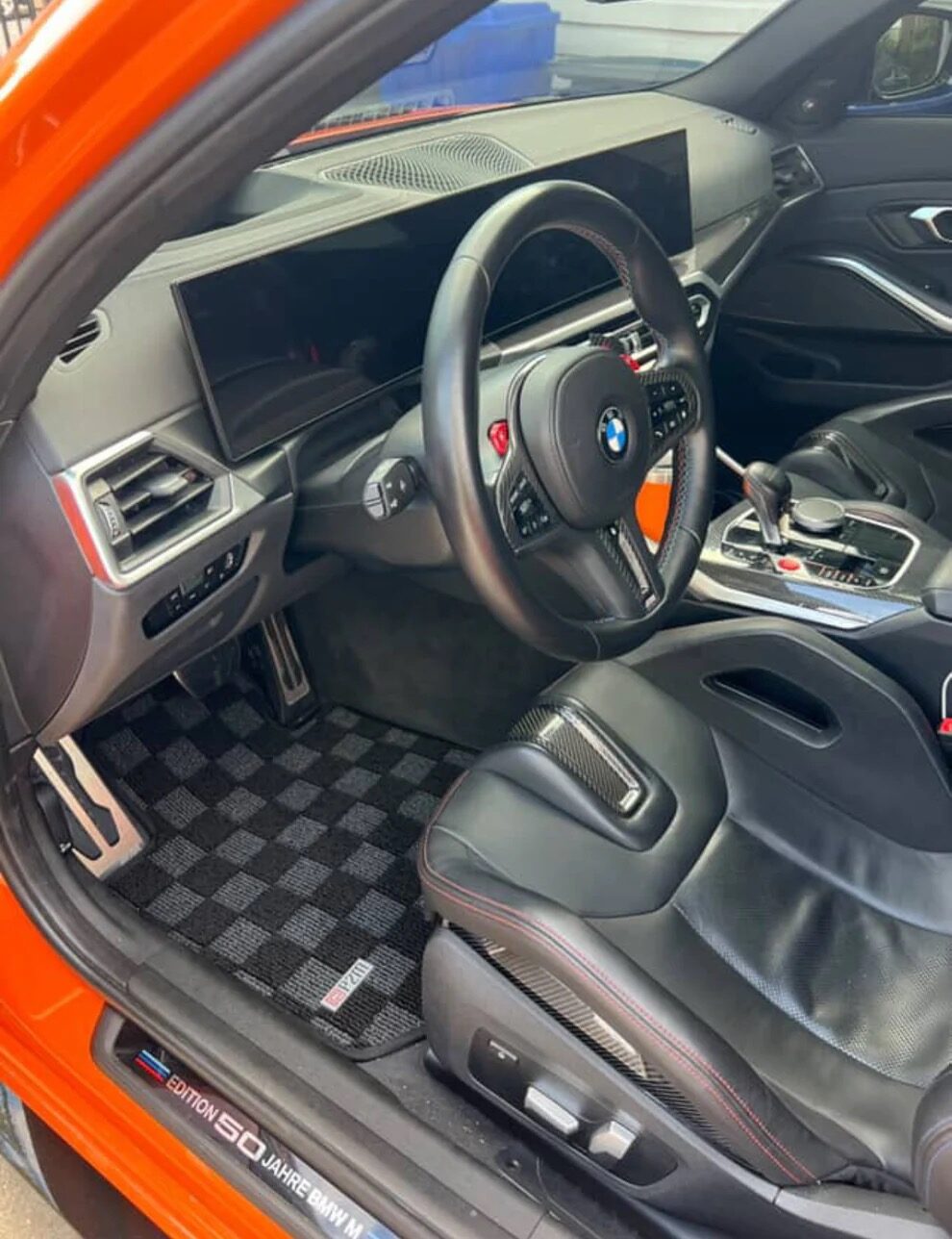 checkered floor mats tile Racecar flag race flags bmw interior mods bmwmpower247 f80 g80 e90 e92 f82 g82