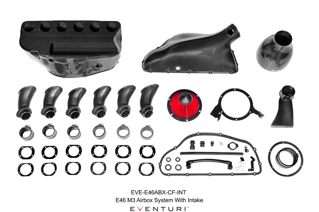 eventuri airbox intake bmw e46 m3 pricing cost carbon fiber e46m3 air box intakes snorkel IND 