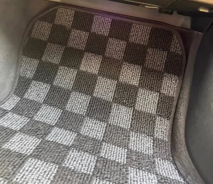 Checkered flag floor mats for BMW G80 M3, G82 M4. Front & rear.