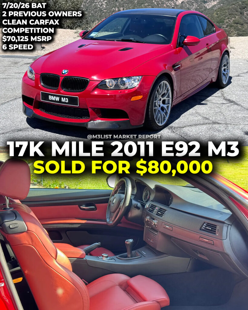 Melbourne red e92 m3 bmw sold bring a trailer m3list market report final sale price fox red 6 speed manual