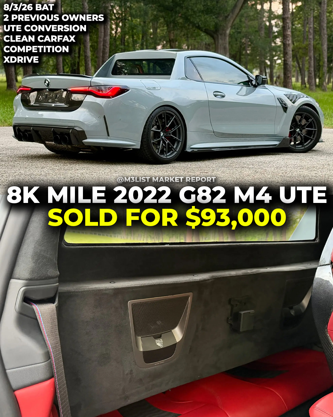 bmw truck conversion ute g82 m4 bring a trailer sold auction m3list market report converted g82m4 