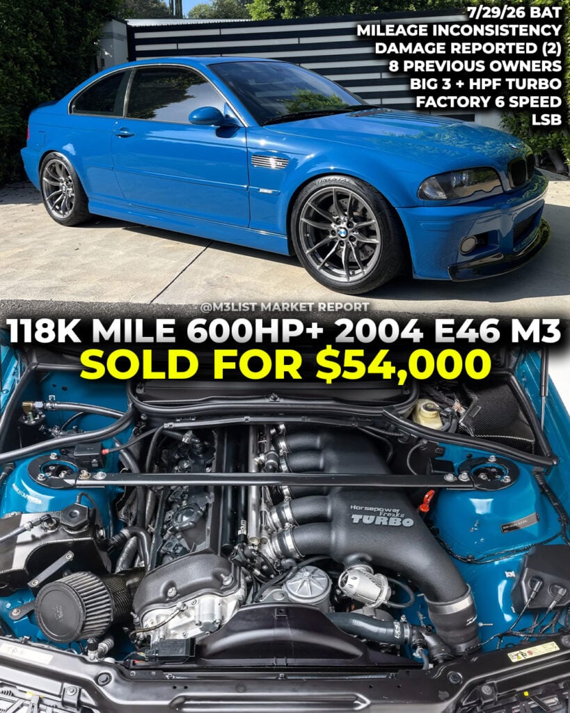laguna seca blue 6 speed BMW E46 m3 horsepower freaks turbo s54 bring a trailer m3list market report lsb big 3 done sold auction