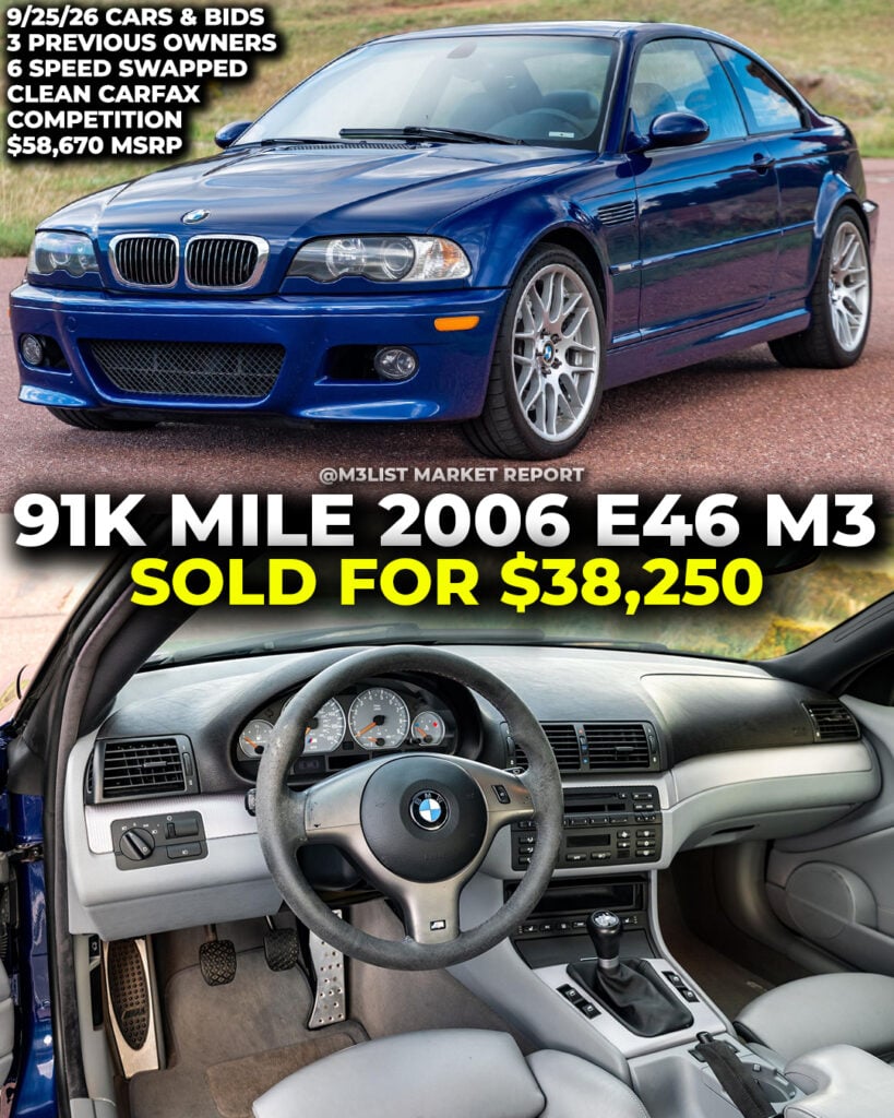 interlagos blue bmw m3 e46 competition sold on cars and bids m3list market report 6 speed swapped transmission clean carfax e46m3
