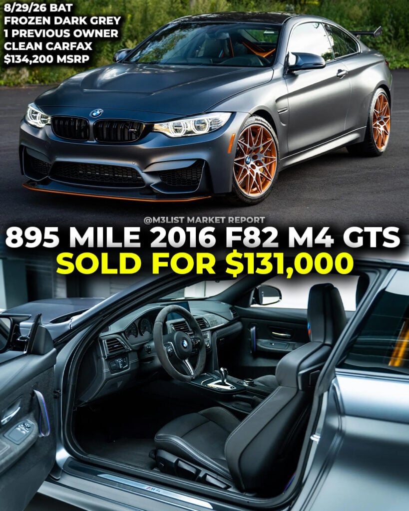 frozen dark grey bmw f82 m4 gts sold on bring a trailer m3list market report clean carfax auction