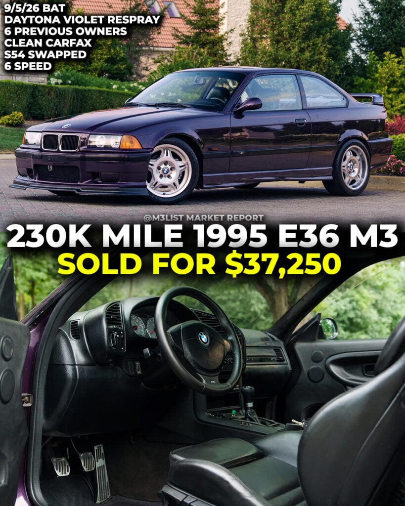 Daytona violet bmw e36 m3 s54 swapped engine swap e36m3 purple bring a trailer m3list market report sold auction