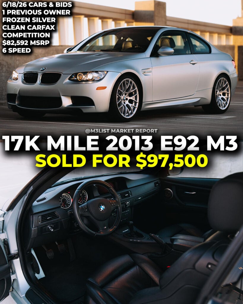 individual frozen silver bmw e92 m3 sold on cars and bids m3list market report 6 speed manual