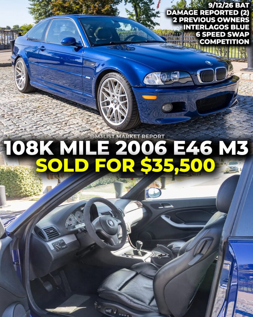 interlagos blue bmw e46 m3 6 speed manual swap bring a trailer m3list market report auction sold competition