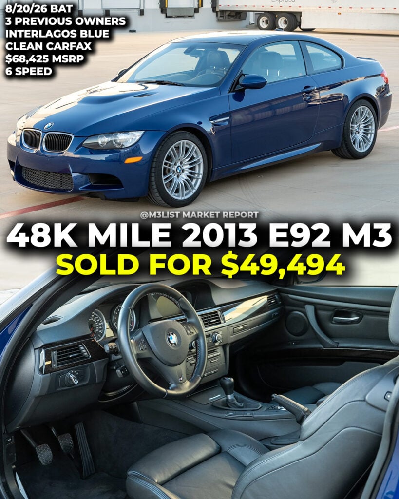 interlagos blue bmw e92 m3 2013 bring a trailer sold m3list market report auction 6 speed manual