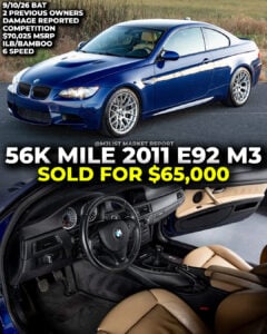 interlagos blue bmw e92 m3 bamboo interior 6 speed manual bring a trailer m3list market report auction sold competition