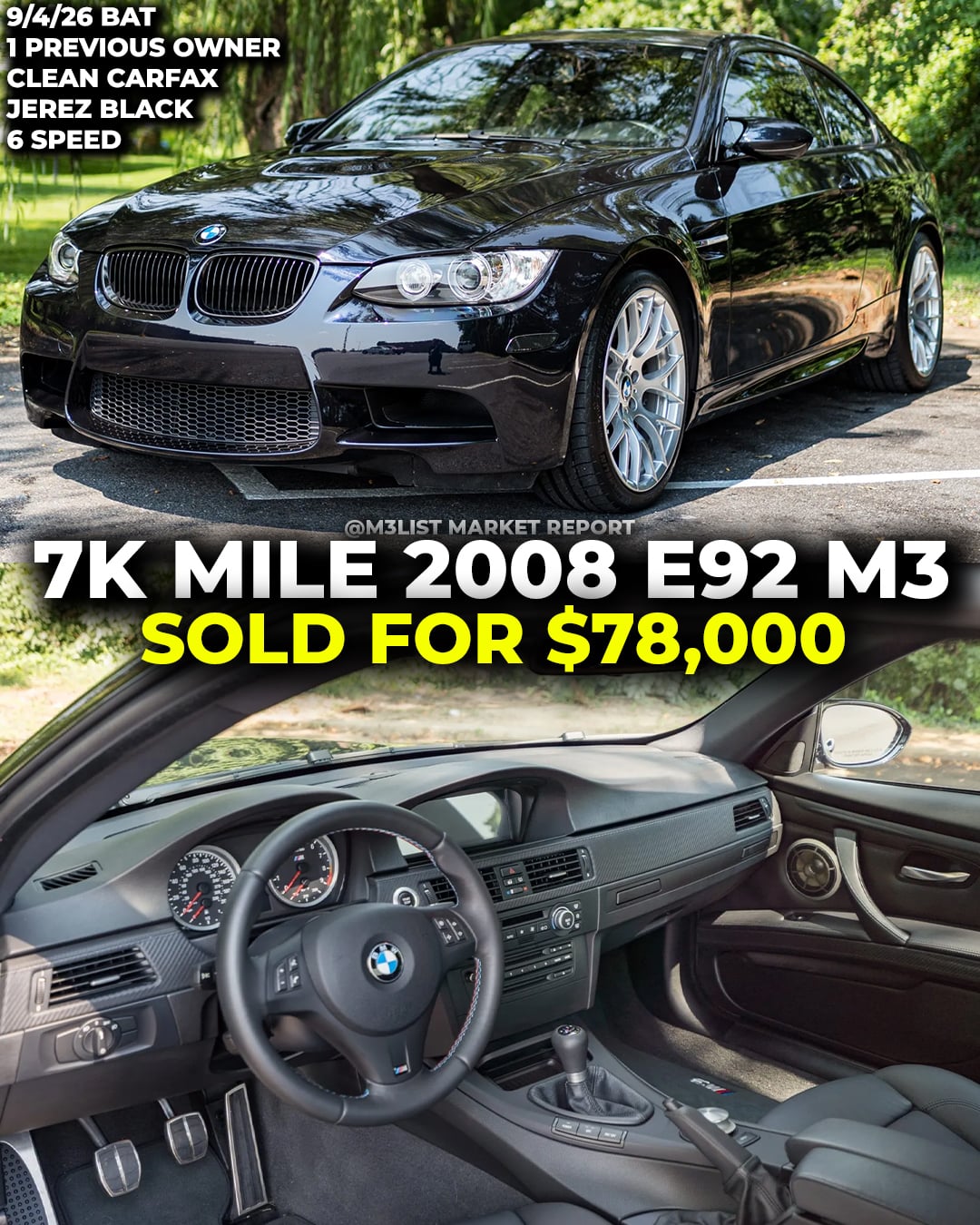 2008 bmw e92 m3 jerez black 6 speed sold bring a trailer m3list market report auction 1 previous owner clean carfax