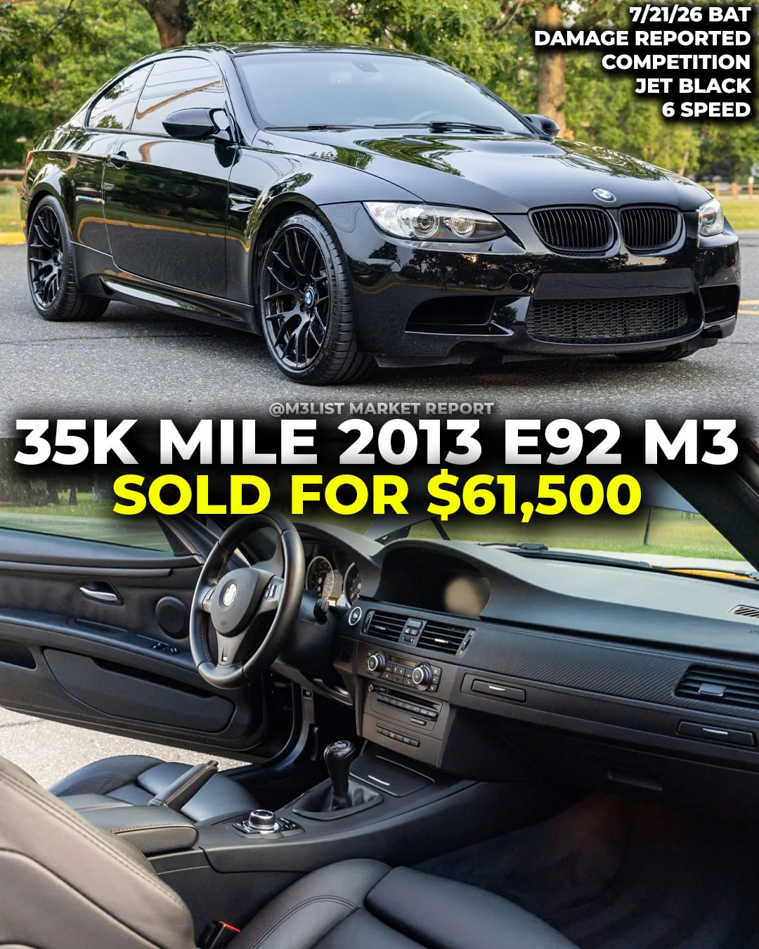 jet black bmw e92 m3 sold bring a trailer m3list market report competition 6 speed manual transmission