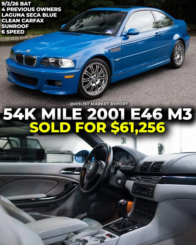 2001 bmw e46 m3 painted in laguna seca blue sold on bring a trailer m3list market report 6 speed manual e46m3