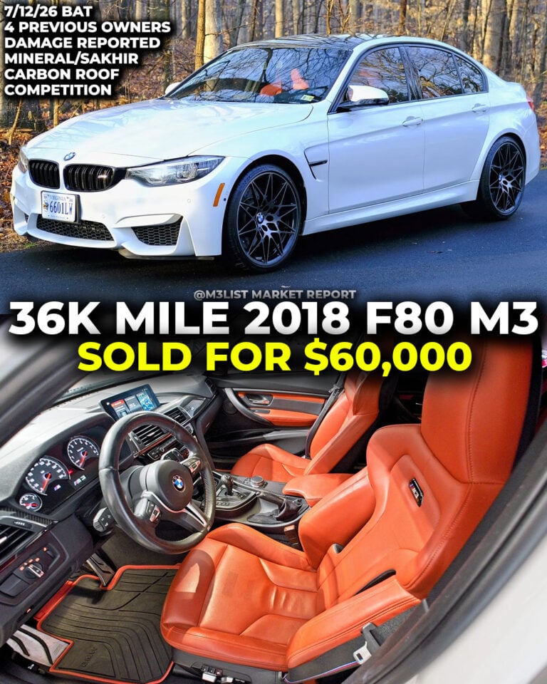 mineral white bmw f80 m3 sakhir orange interior competition sold on bring a trailer m3list market report auction carbon fiber roof