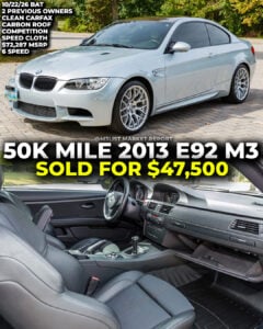 e92 m3 bmw 2013 competition speed cloth interior sold bring a trailer m3list market report auction 6 speed manual carbon fiber roof