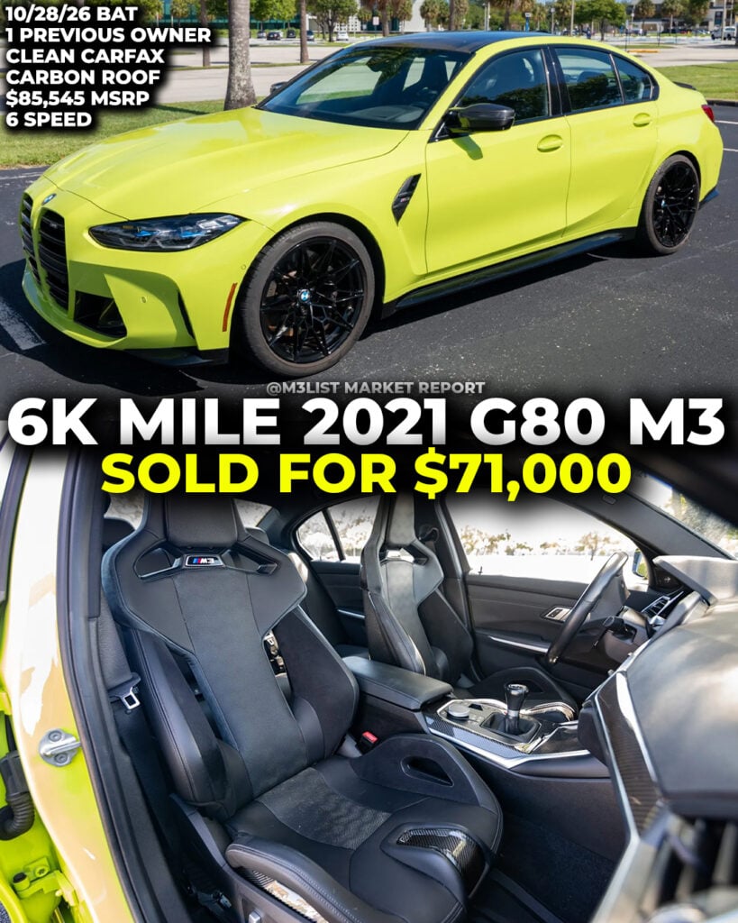 g80 m3 sold bring a trailer manual 6 speed carbon fiber bucket seats carbon roof m3list market report