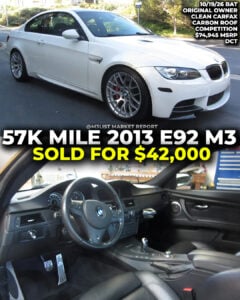alpine white bmw e92 m3 sold bring a trailer m3list market report dct competition carbon fiber roof auction