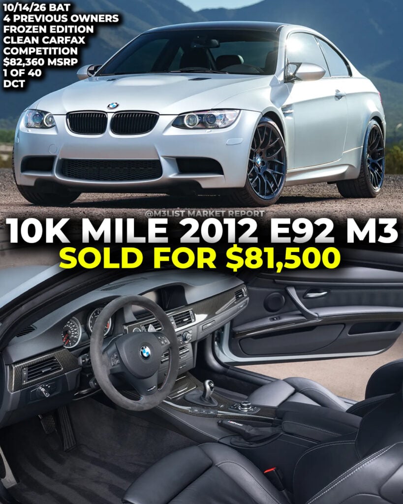 frozen edition bmw e92 m3 2012 sold on bring a trailer m3list market report