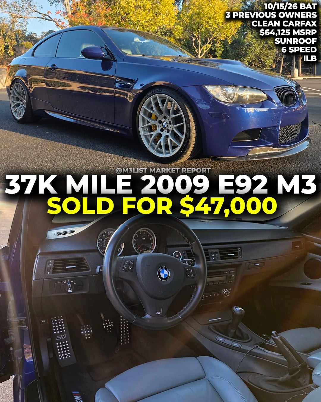 interlagos blue bmw e92 m3 bring a trailer m3list single hump manual clean carfax