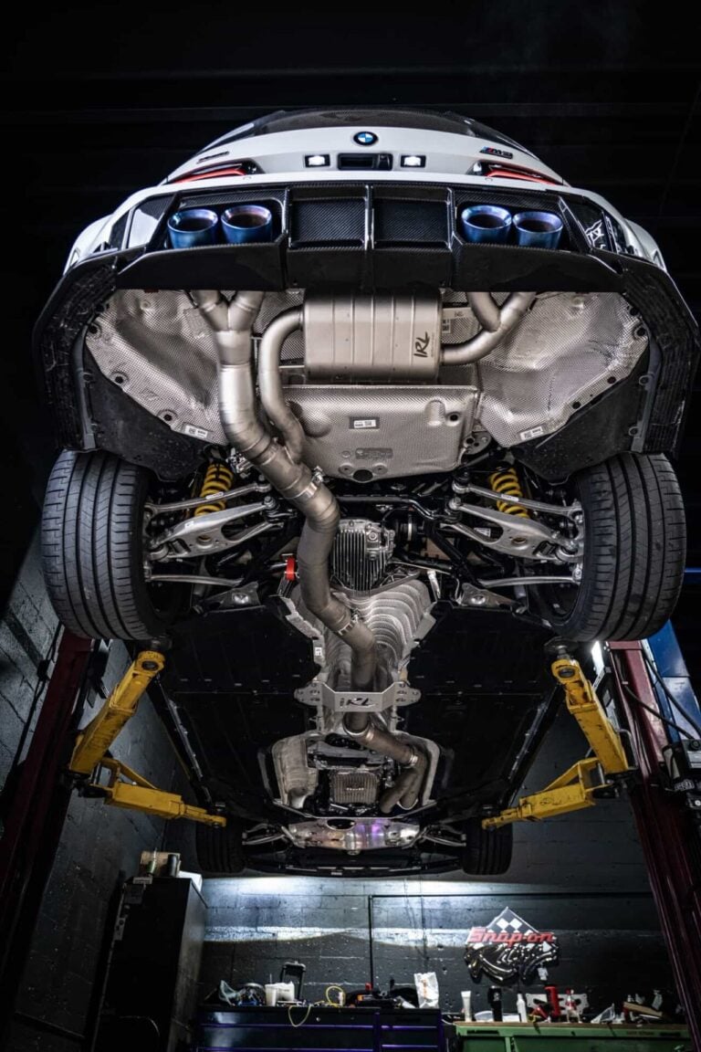 irl llc exhaust valved bmw g80 m3 g82 m4 g8x discount code for irlllc underside undercarriage on lift