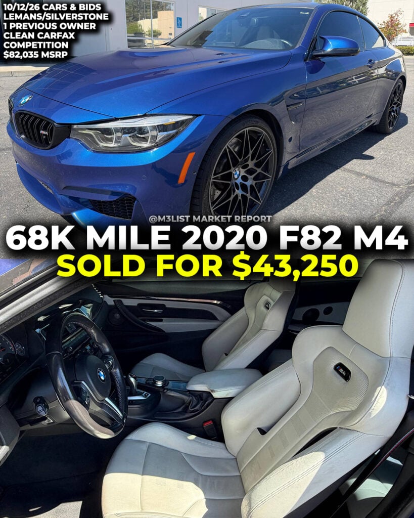 bmw f82 m4 lemans blue Silverstone sold cars and bids m3list market report dct