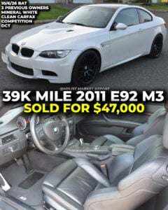 mineral white bmw e92 m3 sold bring a trailer m3list market report dct competition Clean Carfax carbon fiber roof