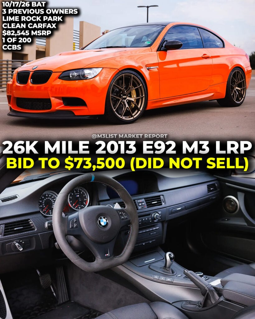 lime rock park edition bmw e92 m3 fire orange auction bring a trailer m3list market report modified carbon ceramic brakes