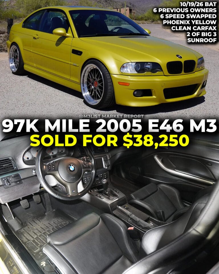 phoenix yellow bmw e46 m3 sold bring a trailer auction m3list market report 6 speed manual swapped conversion sunroof