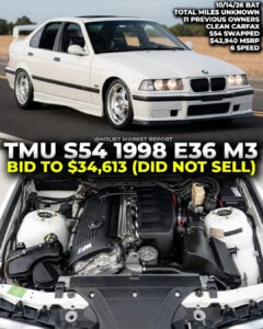 s54 swapped bmw e36 m3 sedan bring a trailer m3list market report alpine white 6 speed manual sedan four door