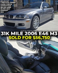silver gray bmw e46 m3 sold on bring a trailer m3list market report smg sunroof auction competition